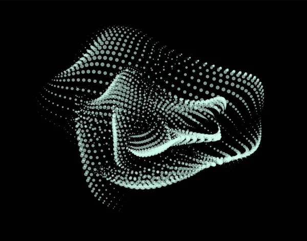 大数据点科学的三维动态节点 从粒子中挥动无限大的正弦线 涡流山电霓虹灯爆裂 振动波形球面背景 花研科学网滴水 — 图库矢量图片