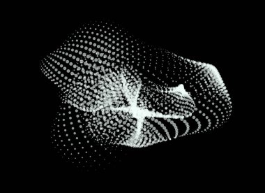 Büyük verilerin üç boyutlu dinamik düğümü bilimi noktalar. Parçacıkların sonsuz sinüzoit çizgisini dalgalandırın. Girdap tepesi elektrikli neon şişkinlik patlaması. Titreşim dalga küre arkaplanı. Çiçek araştırması bilim ağı damlası.