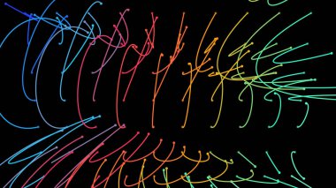 Işık demetlerini çaprazlıyorum. Enerji akışı lazer hatları. Neon pleksus düğümleri. Uzayda sonsuzluğun eğri yol göstericisi. Geçiş matrisi enerji seviyesi. Derin veri tabanlarını göster. Kaos ve düzen arkaplanı