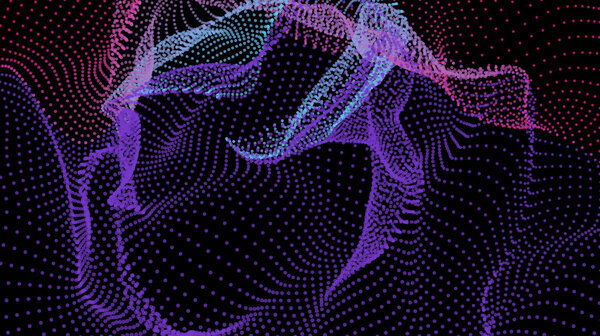 Energy net flows. Dot particle lines penetrating fog. Neon lights plexus of knots. Curved node row space infinity. Linking funnel universe parameter. Background information technology presentation.