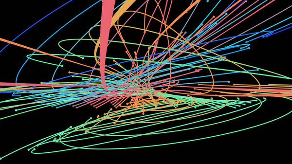 Crossing light beams. Energy flow Laser lines. Neon plexus knots. Curved guide path in space of infinity. Transition matrix energy level. Point deep datasets big deep data. Chaos and order background