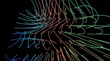 Işık demetlerini çaprazlıyorum. Enerji akışı lazer hatları. Neon pleksus düğümleri. Uzayda sonsuzluğun eğri yol göstericisi. Geçiş matrisi enerji seviyesi. Derin veri tabanlarını göster. Kaos ve düzen arkaplanı