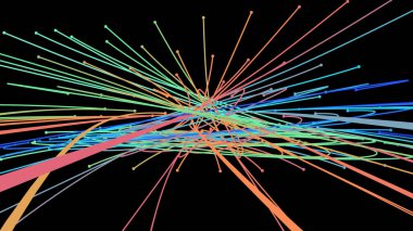 Işık demetlerini çaprazlıyorum. Enerji akışı lazer hatları. Neon pleksus düğümleri. Uzayda sonsuzluğun eğri yol göstericisi. Geçiş matrisi enerji seviyesi. Derin veri tabanlarını göster. Kaos ve düzen arkaplanı