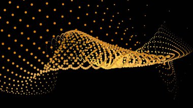 Data vibrate pulse dot particle wave. Abstract bulge hyperbola sinusoid. Infinity transition gradation 3d waveform background. Black gold gig. clipart