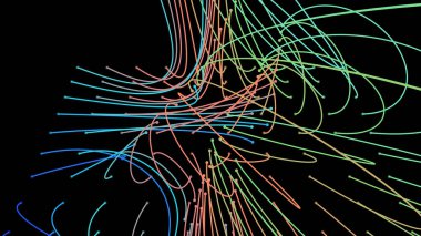 Işık demetlerini çaprazlıyorum. Enerji akışı lazer hatları. Neon pleksus düğümleri. Uzayda sonsuzluğun eğri yol göstericisi. Geçiş matrisi enerji seviyesi. Derin veri tabanlarını göster. Kaos ve düzen arkaplanı