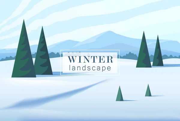美しい冬の風景 冬にはクリスマスツリー 雪と山 冬の写真 ベクターイラスト — ストックベクタ