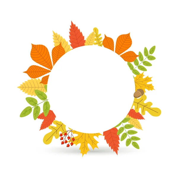 美しい秋のフレーム 周りの葉と円形のフレームとコピースペース バナーテンプレート ベクターイラスト — ストックベクタ