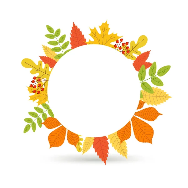 美しい秋のフレーム 周りの葉と円形のフレームとコピースペース バナーテンプレート ベクターイラスト — ストックベクタ