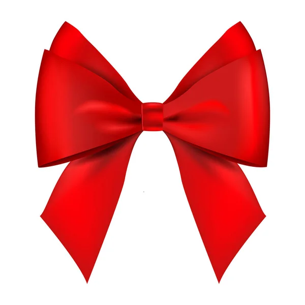 Red Realistic Bow Gift Decor Satin Ribbon Bow Lush Satin — Stock Vector