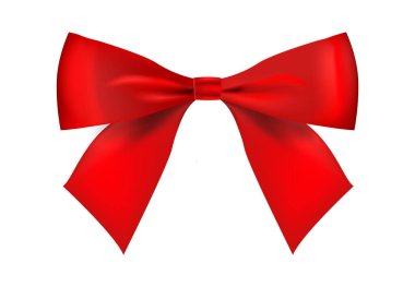 Kırmızı gerçekçi fiyonk. Hediye dekoru saten kurdele yayı. Güzel saten kurdele yayı. Beyaz arka planda izole edilmiş. Vektör illüstrasyonu