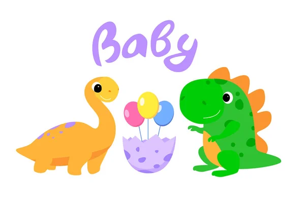 Projektowanie Prysznica Dla Dziecka Dinozaurów Kreskówka Dla Dzieci Dino Urodzinowy — Wektor stockowy