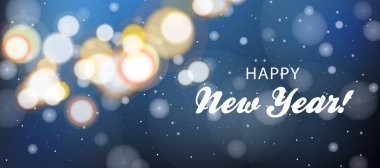 Mutlu yeni yıl afişleri. Mavi arka plan ve güzel bir bokeh. Vektör illüstrasyonu