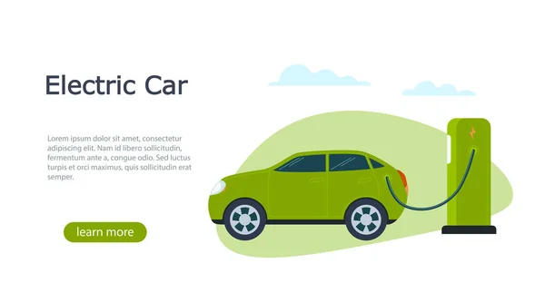 Electric Car Charging Battery Electric Station Green Energy Car Web — Vector de stock