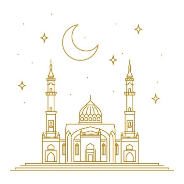 Islamic mosque. Ramadan mubarak greeting card concept design. Vector illustration