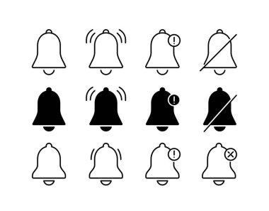 Notification bells icon. Alarm signal icon. Notification received or disabled. Vector icons set. Vector illustration