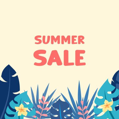 Metin için boş alanı olan pankart. Tropikal yapraklı yaz tasarımı şablonu. Vektör illüstrasyonu