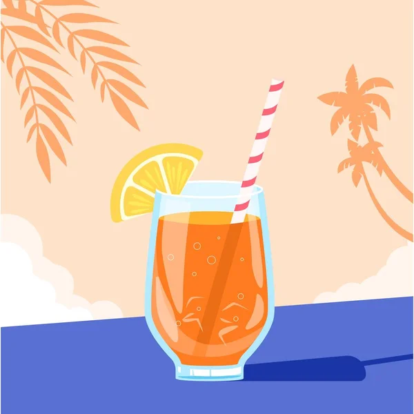 Cocktailglas Mit Stroh Vorhanden Drink Einem Glas Sommerposter Meer Mit — Stockvektor