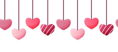 Kusursuz sınırlar sevimli kalpler, güzel romantik bir altyapı. Sevgililer günü, anneler günü, beyaz arka planda izole edilmiş düğün vektör illüstrasyonu. Arkaplan, duvar kağıdı, tekstil, kumaş, ambalaj.