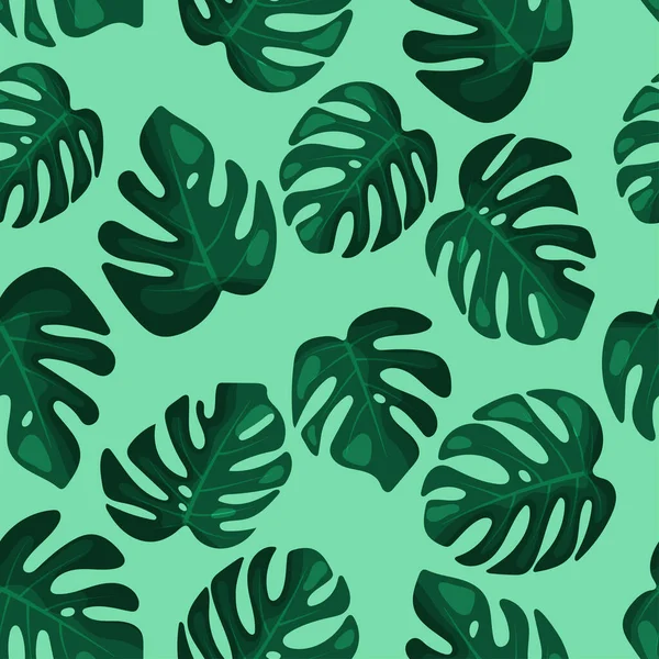 Vector tropical jungle leaves on green background seamless pattern. Philodendron or monstera backdrop for wallpaper, print, textile, fabric, wrapping. Floral pattern with monstera leaf.
