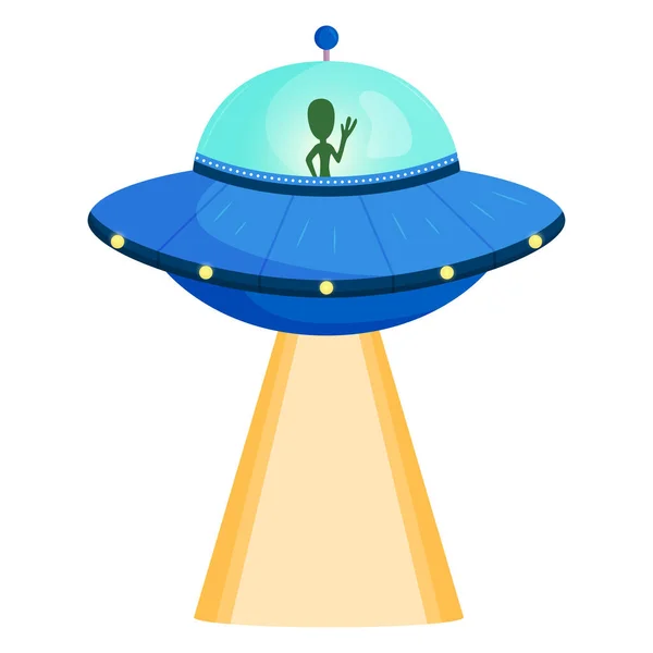 Beyaz üzerine ışık yalıtılmış vektör mavisi uzay gemisi ikonu. UFO, bilinmeyen uçan nesne kavramı.