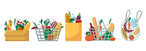 Vektor Set Von Lebensmitteltaschen Symbol Isoliert Auf Weißem Hintergrund Einkaufspapier — Stockvektor