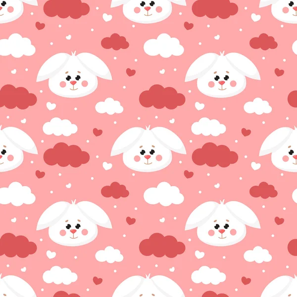 病媒无缝婴儿图案 背景墙纸 印刷品 纺织品 粉红背景的可爱兔子婴儿淋浴 新生儿概念 — 图库矢量图片