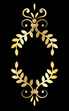 Vector vintage barok damaske altın gradyan çerçeve. Geçmişe dönük çiçek dekorasyonu siyah arkaplanda izole edildi