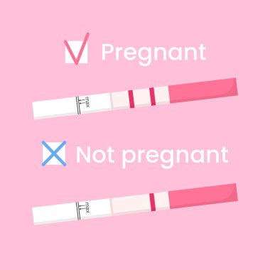 Vektör pozitif ve negatif hamilelik testleri. Evde erken teşhis hamilelik hormonu. Kadın doğurganlığı, aile planlaması..
