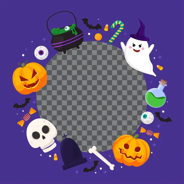 Vector Halloween Frame Template Social Media Transparent Background Ghosts Pumpkins — Stock Vector