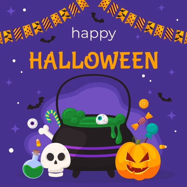 Vector Feliz Halloween Venta Banner Plantilla Caldero Brujas Con Poción — Archivo Imágenes Vectoriales