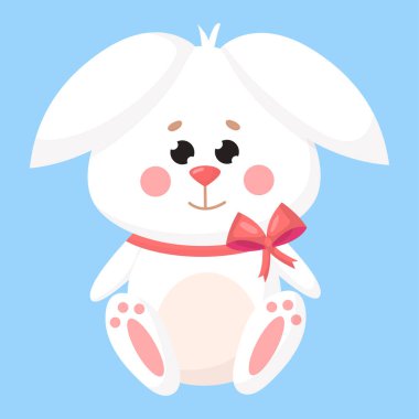 Beyaz tenli şirin, mutlu paskalya çizgi filmi beyaz tavşan. Tatil tavşanı karakteri.