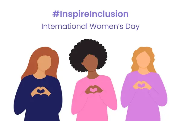 8 Mart 2024 'te Uluslararası Kadınlar Günü için ilham verici bir slogan. Iwd dünya kampanyası. Beyaz arkaplandaki vektör kadın karakterleri.
