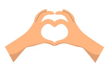 İki kadının elleri kalp şeklinde jest yapar. Simge beyazda izole edildi. Vektör aşk figürü. Romantik, arkadaşlık sembolü..