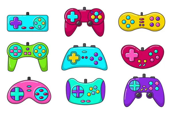 Vector Game Controller Gamepad Icons Set Multicolored Joysticks Elements Flat — Stock Vector