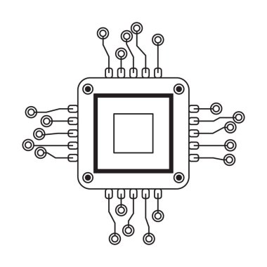 Vektör bilgisayar elektronik çip çizgisi simgesi. Ana hatlı mikroçip işlemcisi yapay zeka, işlemci, iot, beyaz arkaplanda izole edilmiş büyük veri.