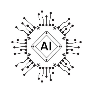 Vektör bilgisayar elektronik çip hattı yapay zeka simgesi. Ana hatlı mikroçip işlemcisi yapay zeka, işlemci, iot, beyaz arkaplanda izole edilmiş büyük veri