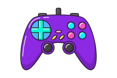 Vektör oyun denetleyici oyun alanı simgesi. Beyaz arka planda mor joystick düz stil. Retro oyun aygıtı