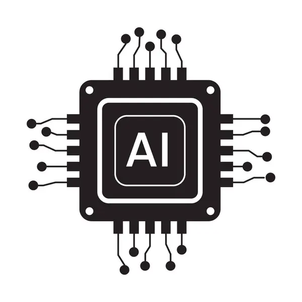 Vektör bilgisayar elektronik çip siyah şekiller yapay zeka simgesi. Siluet mikroçip işlemcisi yapay zeka, işlemci, iot, beyaz arkaplanda izole edilmiş büyük veri