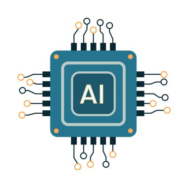 Vektör bilgisayar elektronik çip yapay zekası. Mikroçip işlemcisi, yapay zeka, işlemci, iot, beyaz arkaplanda izole edilmiş büyük veri