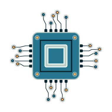Vektör bilgisayar elektronik çip simgesi. Mikroçip işlemcisi, yapay zeka, işlemci, iot, beyaz arkaplanda izole edilmiş büyük veri.