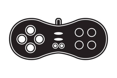 Vektör oyun denetleyici oyun alanı simgesi. Beyaz arka planda siyah şekilli joystick elementi düz stil. Oyuncu aygıtı
