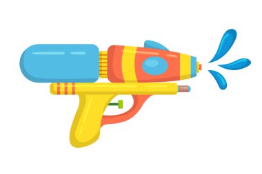 Vector plastic childrens toy water gun icon isolated on white background. Multi-colored cartoon illustration.