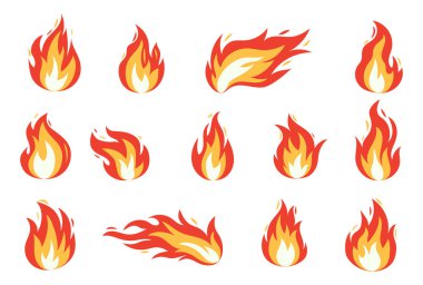 Beyaz arkaplanda parlak yakma simgesi izole edildi. Hot Fire Düz Clipart şarkı koleksiyonu yapıyor. Yanan ateş topu işaretleri