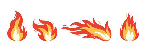 Вектор ярко горит значок пламени изолирован на белом фоне. Горячая подборка клипартов. Горящие знаки огненного шара