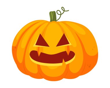 Cadılar Bayramı çizgi filmindeki korkunç balkabağı yüzleri. Beyaz arkaplanda izole edilmiş turuncu balkabağı fenerleri.