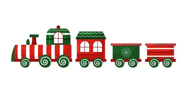 Vektör Noel çizgi filmi kırmızı tren oyuncağı beyaz arka planda izole edilmiş. Noel tebrik kartı ve kartpostalları için tırman.