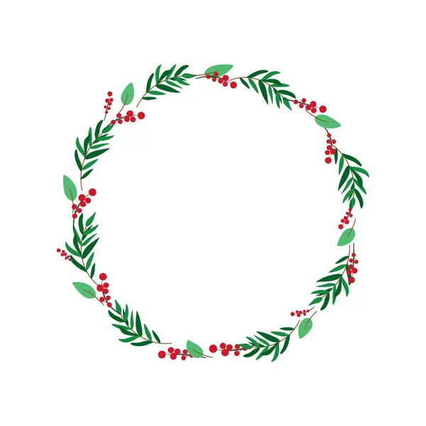 Beyaz arka planda izole edilmiş çiçek çelenklerinin Noel vektör çizimi. Mevsim tebrik kartının çember çerçevesi.