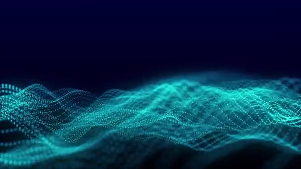 Dynamic Wave Glowing Particles Abstract Digital Background Data Flow Information — Stockvideo