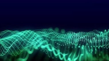 Dynamic wave of glowing particles. Abstract digital background. Data flow information. Concept of digital communication. Big data visualization. 3D rendering. 4k animation.