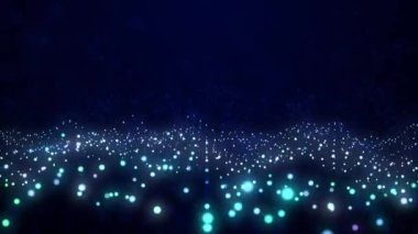 Parlayan renkli parçacıkların dinamik dalgası. Dijital teknoloji geçmişi. Soyut dijital parçacık dalgası. 3D görüntüleme. 4k animasyon.